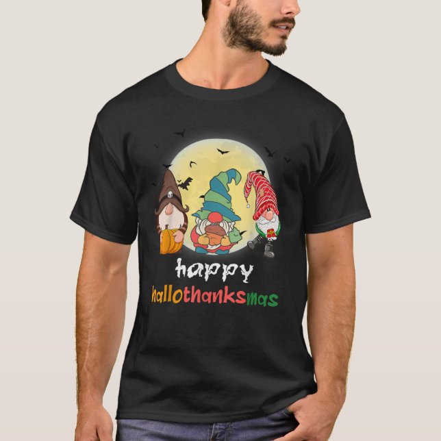Halloween Thanksgiving Christmas Happy HalloThanks T-Shirt (Vorderseite)