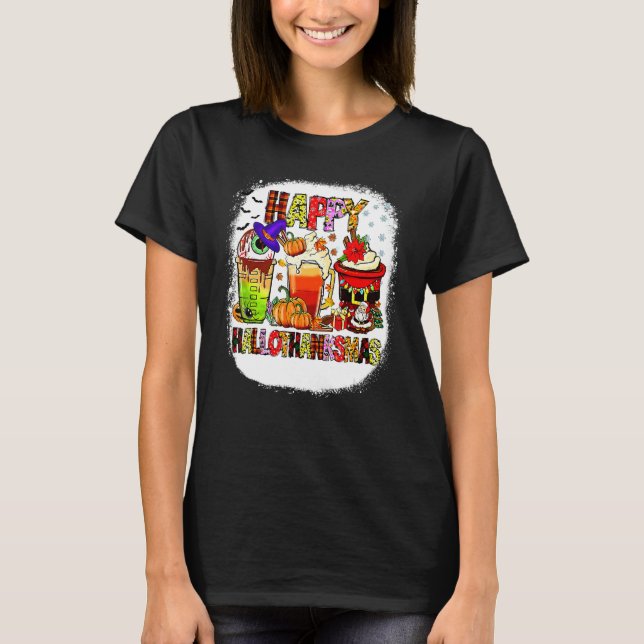 Halloween Thanksgiving Christmas Happy Hallothanks T-Shirt (Vorderseite)