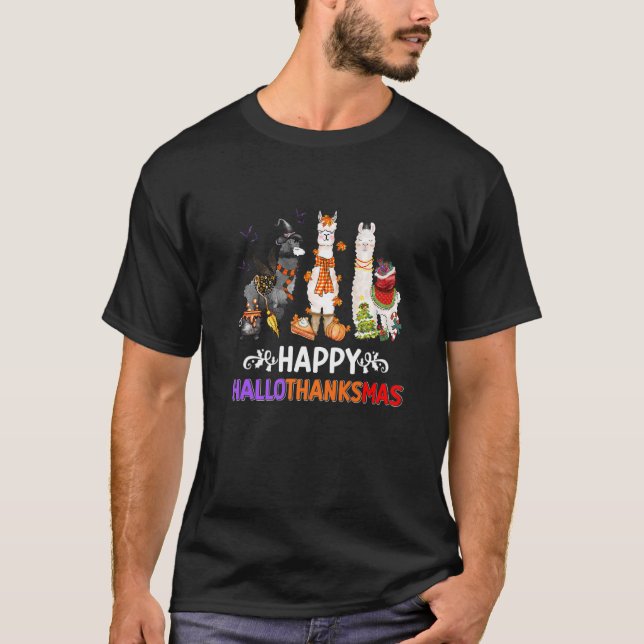 Halloween Thanksgiving Christmas Happy Hallothanks T-Shirt (Vorderseite)