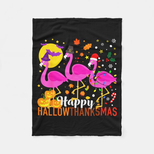 Halloween Thanksgiving Christmas Happy Hallowthank Fleecedecke (Vorderseite)