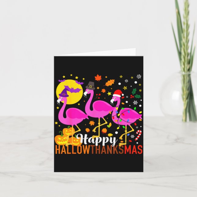 Halloween Thanksgiving Christmas Happy Hallowthank Karte (Vorderseite)