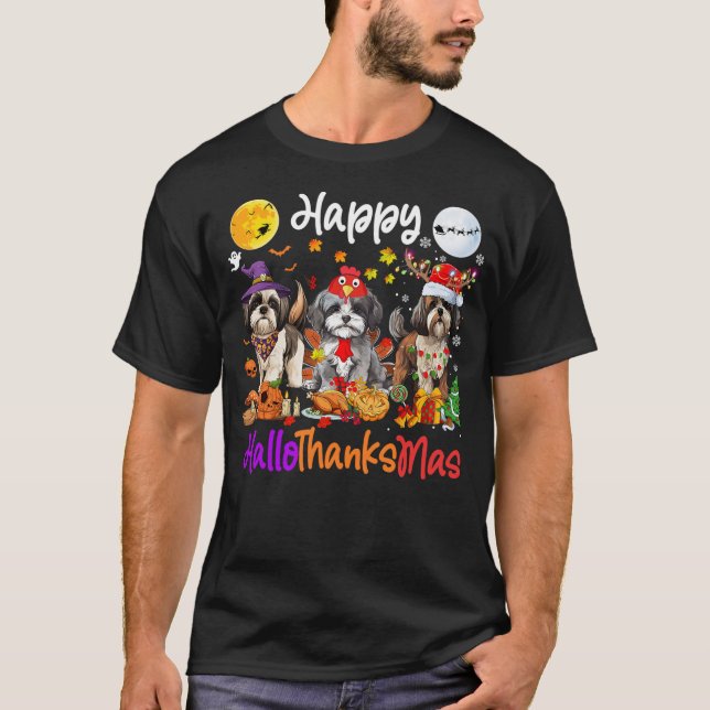 Halloween Thanksgiving Christmas Shih Tzu Dog Hall T-Shirt (Vorderseite)