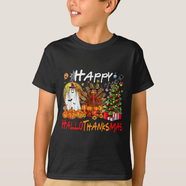 Halloween Thanksgiving Christmas Turkey Happy Hall T-Shirt (Vorderseite)