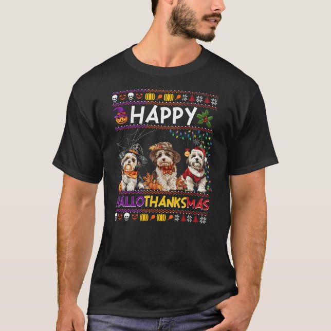 Halloween Thanksgiving Christmas Ugly Havanese Dog T-Shirt (Vorderseite)
