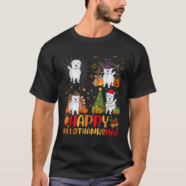 Halloween Thanksgiving Christmas Westie Dog Hallot T-Shirt (Vorderseite)