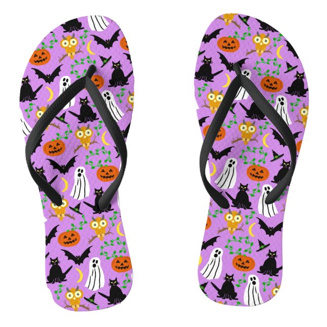 Halloween-Thema-Collagen-Wurf-Muster lila Flip Flops (Fußbett)