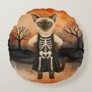Halloween-Thema für Siamese-Katzenliebhaber  Rundes Kissen