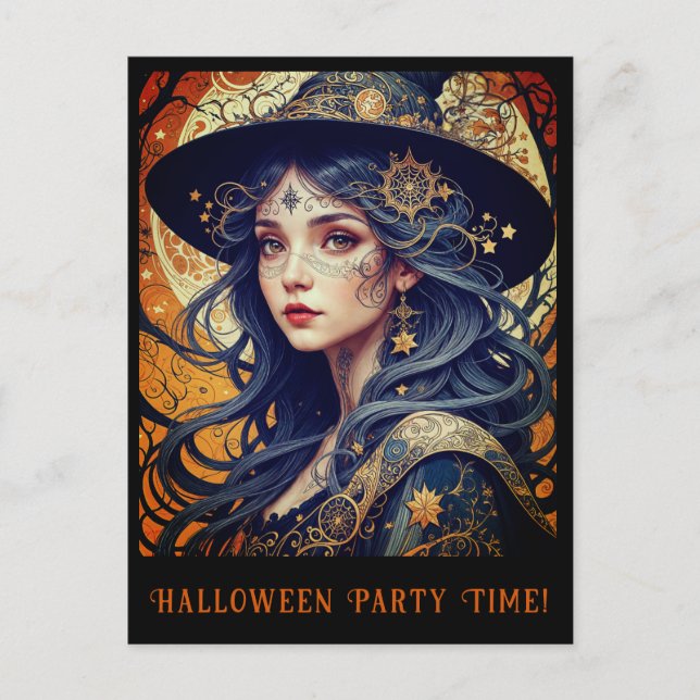 Halloween Thema Tattooed Hexe Party Einladung Postkarte (Vorderseite)