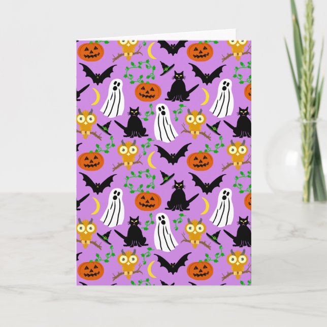 Halloween Theme Collage Toss Pattern Purple Karte (Vorderseite)