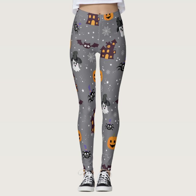 Halloween Theme Gray Spooky Leggings (Vorderseite)