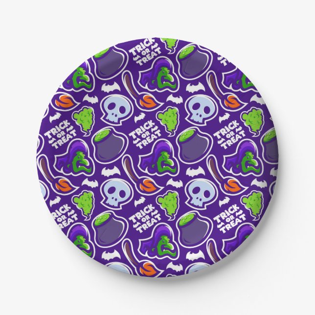 Halloween Theme Hexen und Skulls Pappteller (Vorderseite)