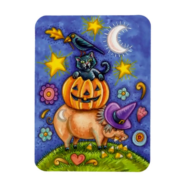 Halloween Theme Magnet mit Bird Cat Pumpkin & Pig (Vertikal)