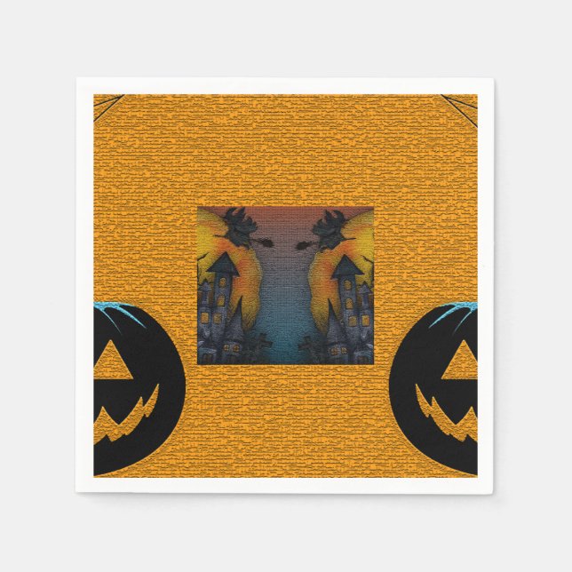 Halloween Theme Pumpkin und Spuk House Serviette (Vorderseite)