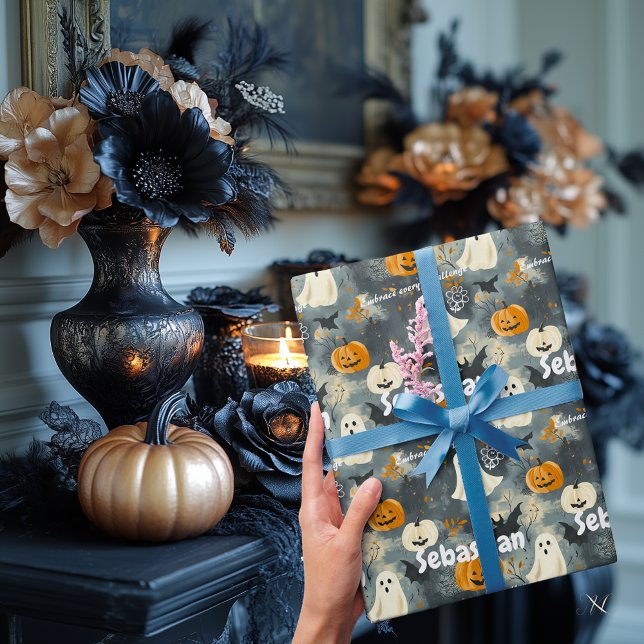 Halloween Themed Custom mit Pumpkins und Geistern Geschenkpapier (Von Creator hochgeladen)