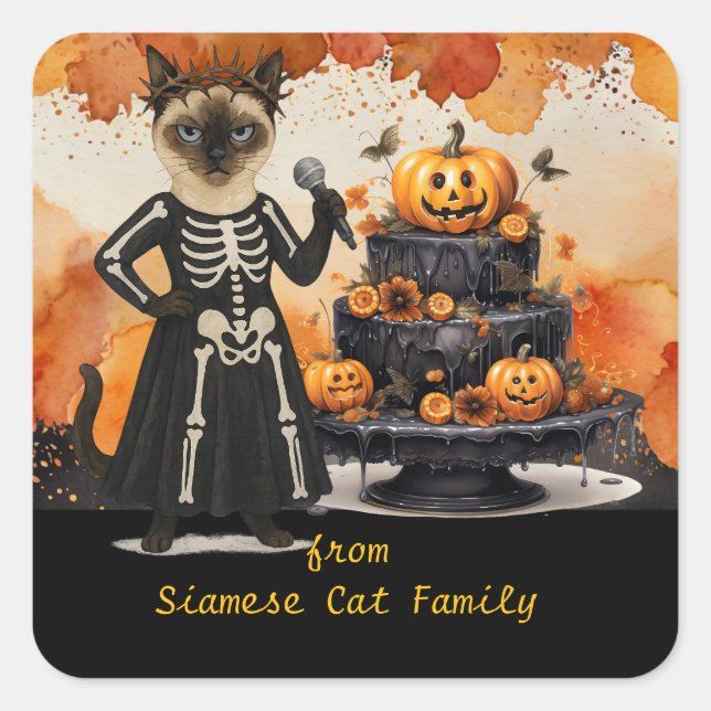 Halloween themed for Cat Lovers with candies Quadratischer Aufkleber (Vorderseite)