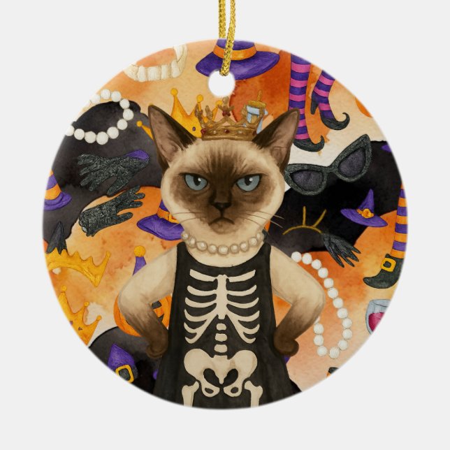 Halloween themed for Siamese Cat Lovers  Keramik Ornament (Vorne)