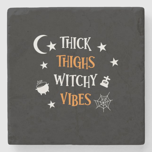 Halloween Thick Thighs Witch Vibes Birthday Steinuntersetzer (Vorderseite)