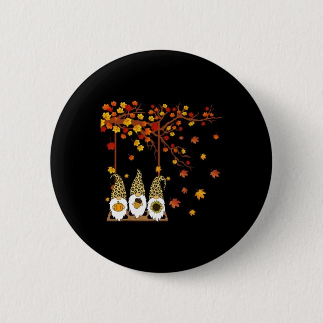 Halloween Three Gnomes Hat Leopard Pumpkin Fall Le Button (Vorderseite)