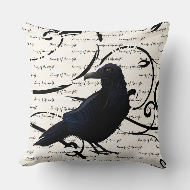 Halloween Throw Pillow-Raven Kissen (Vorderseite)