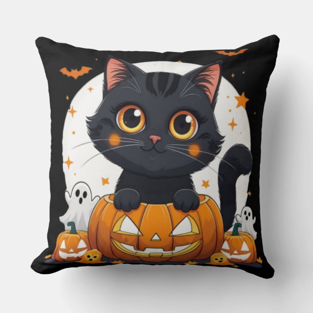 Halloween Throw Pillow with cute cat Kissen (Vorderseite)