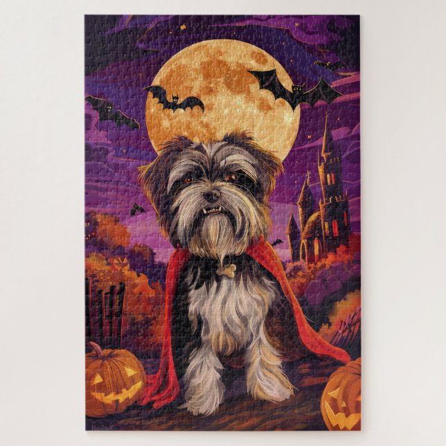 Halloween Tibetan Terrier Vampire Pumpkins Beängst Puzzle (Vertikal)