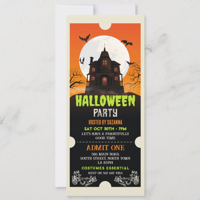 Halloween Ticket Spuk House Party Horror Einladung (Vorderseite)