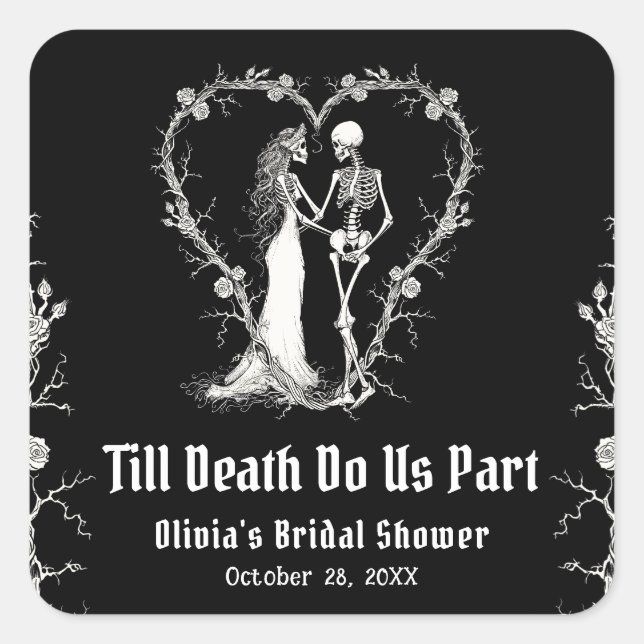 Halloween Till Death Do us Part Brautparty Quadratischer Aufkleber (Vorderseite)