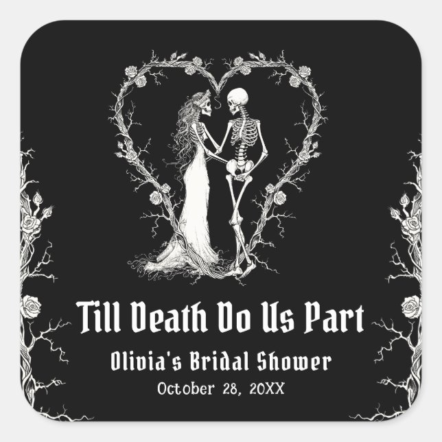 Halloween Till Death Do us Part Brautparty Quadratischer Aufkleber (Vorderseite)