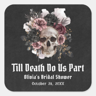 Halloween Till Death Do us Part Brautparty Quadratischer Aufkleber