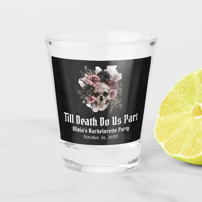 Halloween Till Death Do us Part Junggeselinnen-Abs Schnapsglas (Vorderseite)