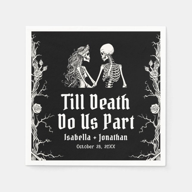 Halloween Till Death Do Us Part Skeletons Wedding Serviette (Vorderseite)