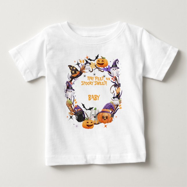 Halloween Tiny Feet, sprichwörtlich süße Babydusch Baby T-shirt (Vorderseite)