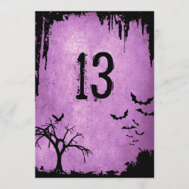 Halloween-Tischnummern mit Fledermäusen, Krähen un Einladung