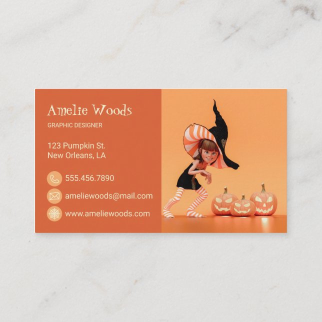 Halloween Toon Girl mit Pumpkins Business Card Visitenkarte (Rückseite)