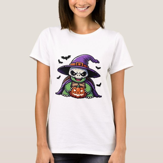 Halloween Tortoise Turtle Hexenhut Kostüm Spooky T-Shirt (Vorderseite)