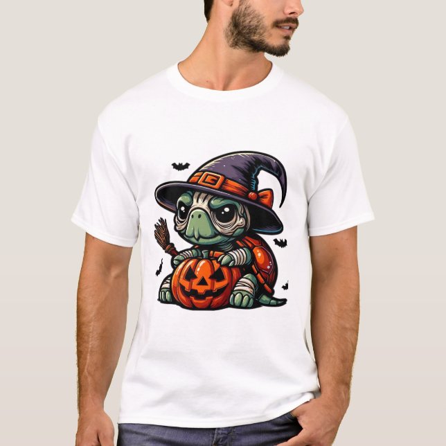 Halloween Tortoise Turtle Hexenhut Kostüm Spooky T-Shirt (Vorderseite)
