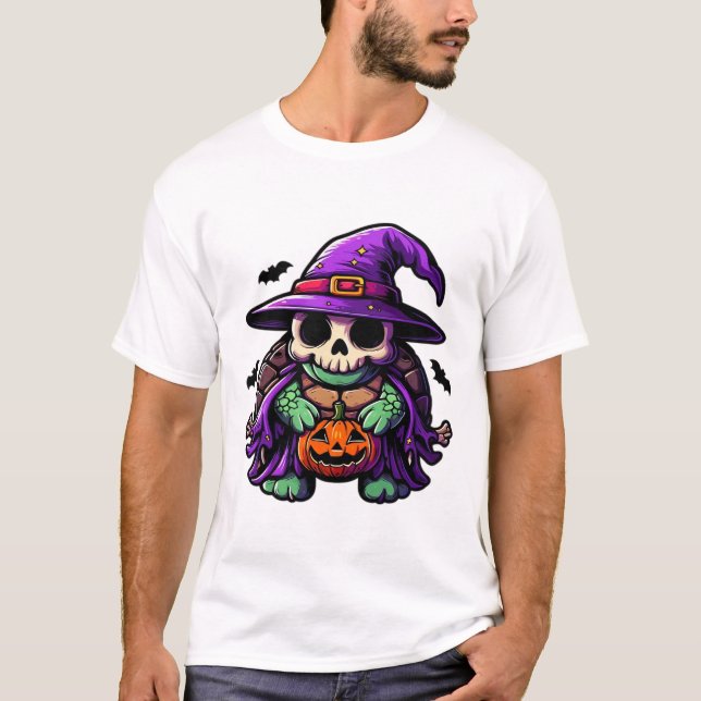 Halloween Tortoise Turtle Hexenhut Kostüm Spooky T-Shirt (Vorderseite)