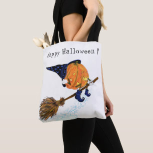 Halloween Tote Bag Hexenkürbis Flying Broom