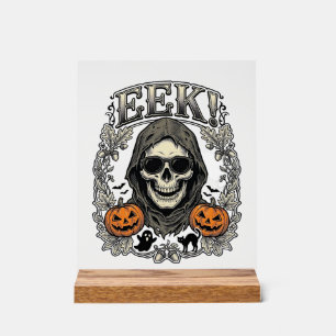 Halloween-Totenkopf-Grafik Vintage-Stich-Shirt Ar Acrylschild
