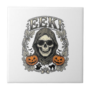 Halloween-Totenkopf-Grafik Vintage-Stich-Shirt Ar Fliese