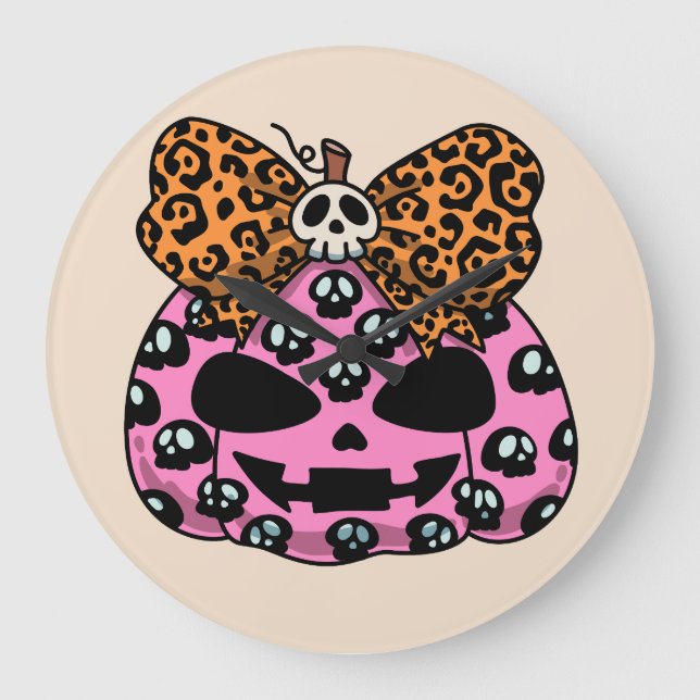 Halloween, Totenkopf-Muster-Gesichtskürbis Große Wanduhr (Vorderseite)