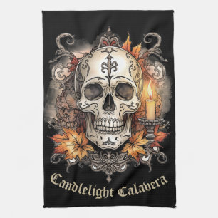 Halloween, Totenkopf-Muster, Kerzenlicht Calavera, Geschirrtuch