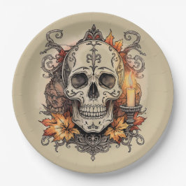 Halloween, Totenkopf-Muster, Kerzenlicht Calavera, Pappteller