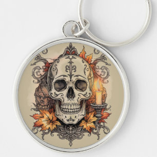 Halloween, Totenkopf-Muster, Kerzenlicht Calavera Schlüsselanhänger