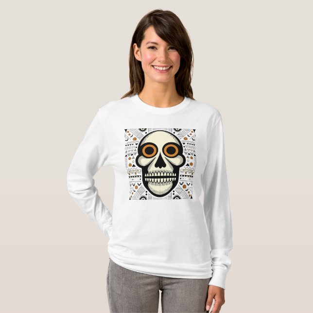 Halloween-Totenkopf-Muster T-Shirt (Vorne ganz)