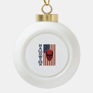 Halloween-Totenkopf-Patriotisches Vintage-Gruselfl Keramik Kugel-Ornament
