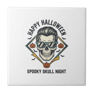 Halloween-Totenkopf-Shirt Vintage-Gravur Grafik_1 Fliese
