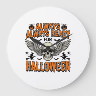 Halloween-Totenkopf-Shirt Vintage-Gravur Grusel-Sp Große Wanduhr