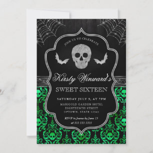 Halloween-Totenkopf und Fledermaus-Damaskus Sweet  Einladung