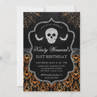 Halloween-Totenkopf und Spinnennetz 21. Geburtstag Einladung
